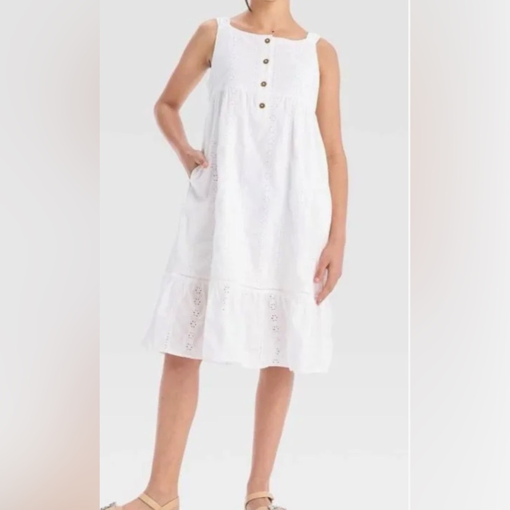Girls' Sleeveless Woven Eyelet Midi Dress Cat & Jack White size M 8 NWT
